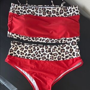 Chic Soul Red and Brown High-Waisted Bikini